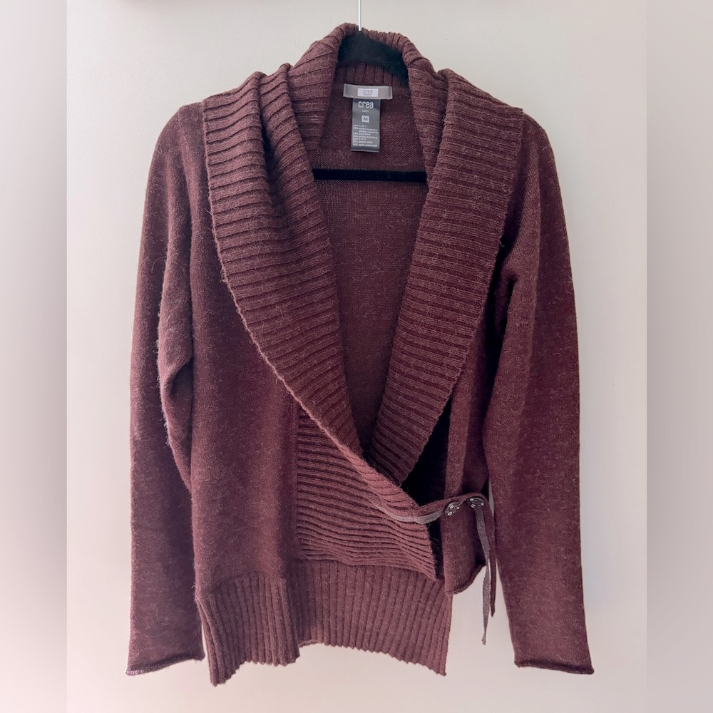 Dark Boho Cottagecore CREA CONCEPT Raisin Alpaca Wool Blend Faux Wrap Sweater M